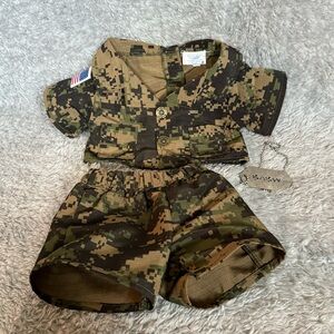 Build-A-Bear Military Outfit Camouflage Shirt & Shorts Set w/ Dog Tag Accessory